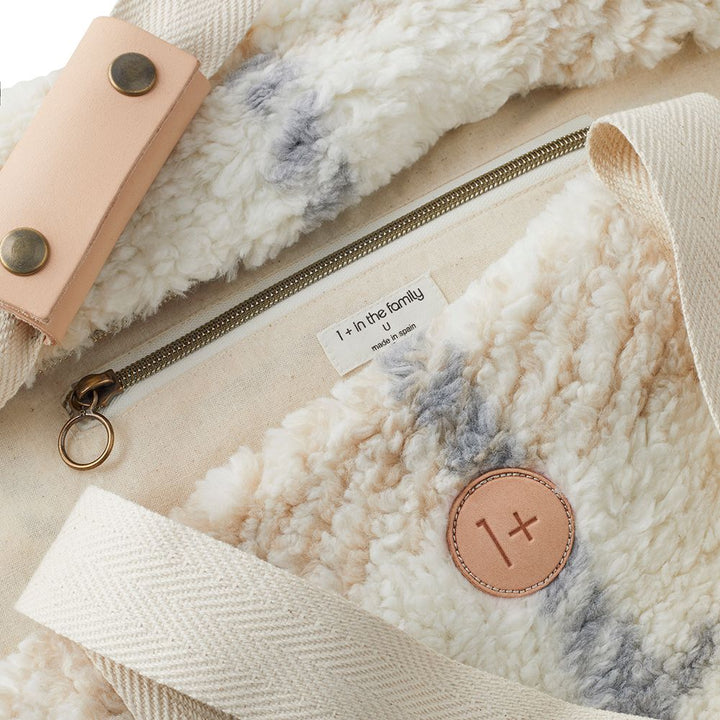 1+ in the Family Ecru Check Furry Bag