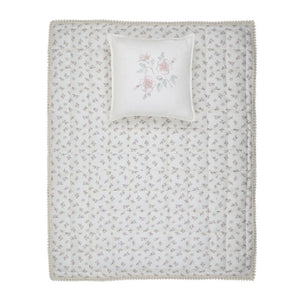 Peluche Bebe – Blossom Quilted Blanket with Crochet Trim & Square Pillow Set