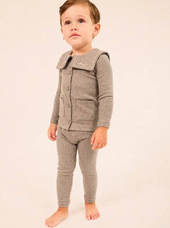 Little Parni – Embroidered Collar Cardigan Set | Grey