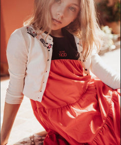 Mini Nod Ivory/Red Embroidered Cardigan