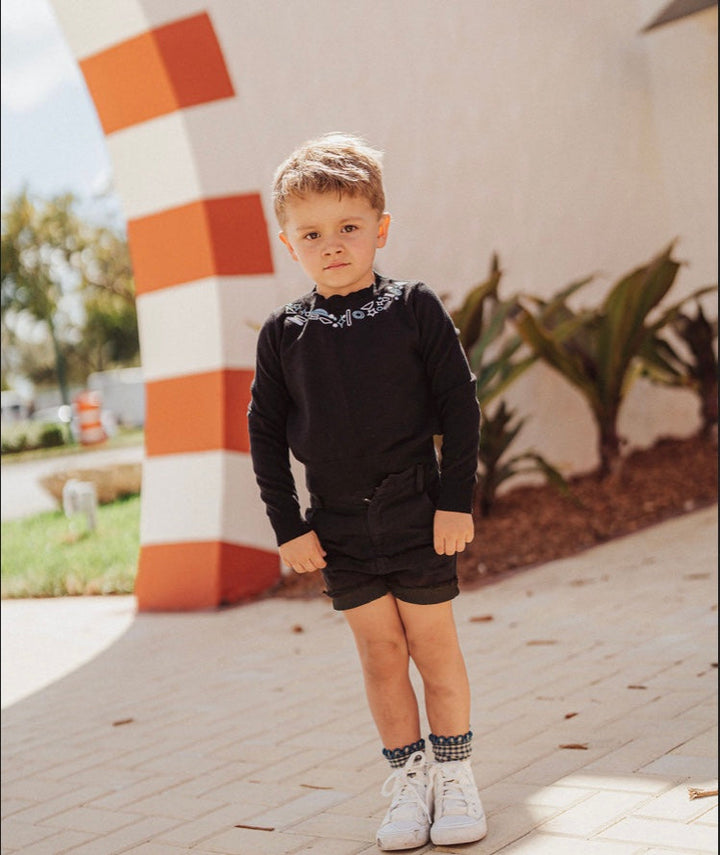 Mini Nod Black/Red Embroidered Cardigan