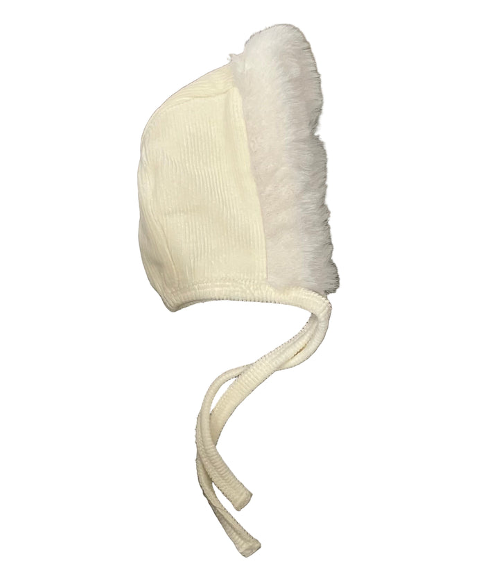 Little lux velour/ fur trim bonnet