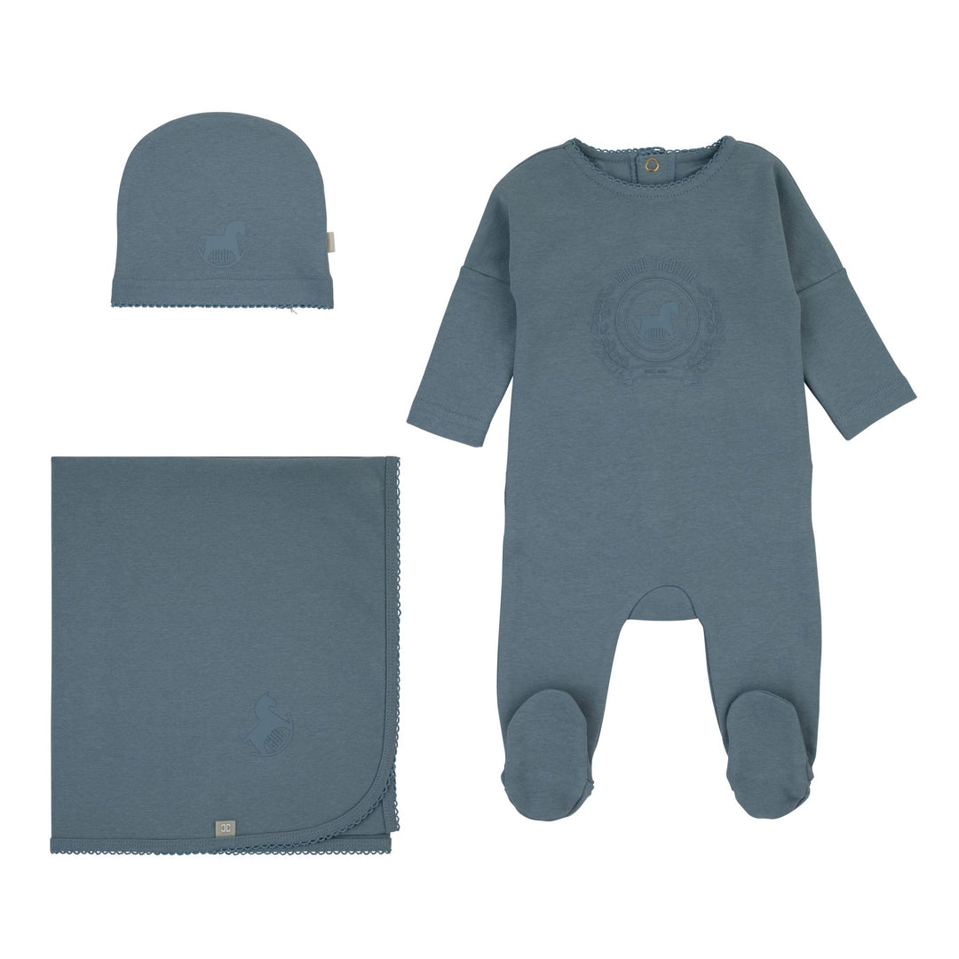 Cadeau Blue Tradition Baby Boy Layette Set: Footed Sleeper, Cap & Cuddle Blanket