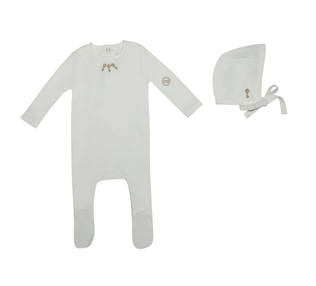 Mini Label White Boys Mini Embroidered Keys Footie + Hat
