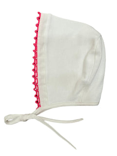 La Mascot White/Fuschia Trim Linen Bonnet