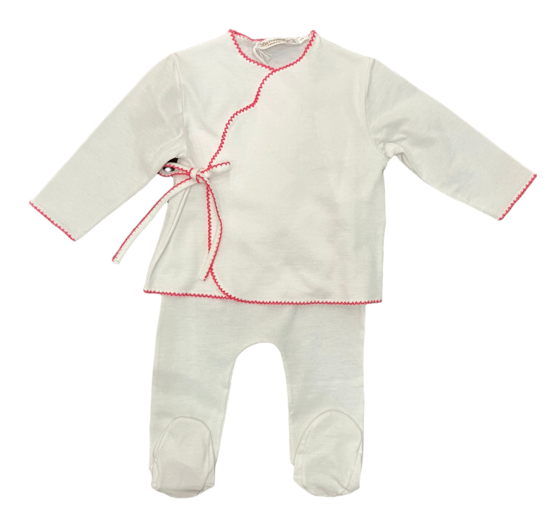 La Mascot White/Fuschia Picot Trim Wrap Set