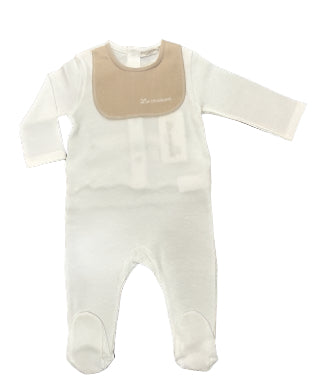 La Mascot White/Beige Picot Bib Knit Footie