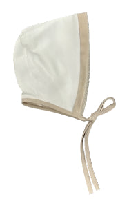 La Mascot White/Beige Picot Trim Bonnet