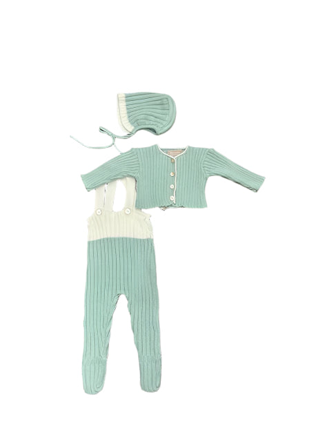 Carmina White/Water Overall with Shrug + Bonnet