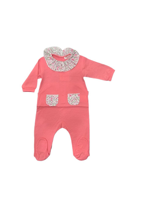 La Macot Coral Floral Trim Footie + Bonnet