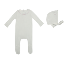 Mini Label Girls White Mini Embroidered Hearts Footie + Hat