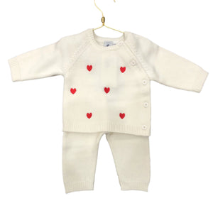 Petit Bateau - Baby Girl 2pc Knit Set Sweater With Hearts and Pant