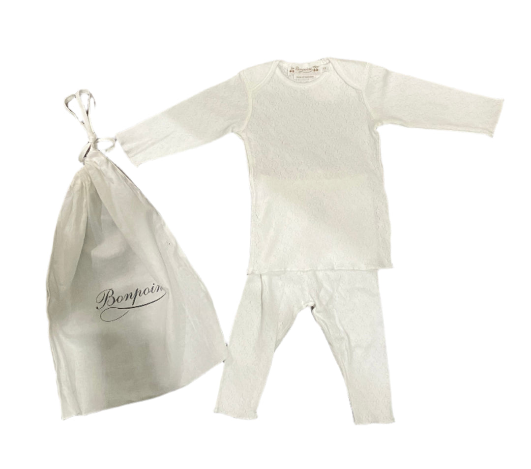 Bonpoint White Cotton Pointelle Ensemble 3m