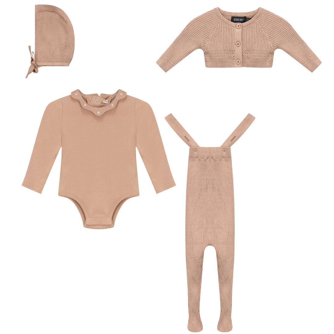 Space Grey Maple Sugar Knit Overall 4 Pc Set