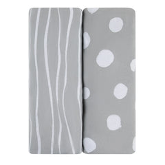 Ely's & Co Grey Abstract Stripes | Dots 2 Pack Bassinet Sheets