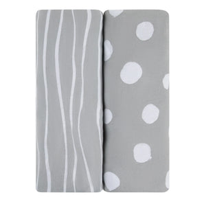 Ely's & Co Grey Abstract Stripes | Dots 2 Pack Bassinet Sheets