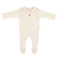 Bebe Organic Natural Red Heart Pointelle Footie + Bonnet