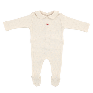 Bebe Organic Natural Red Heart Pointelle Footie + Bonnet