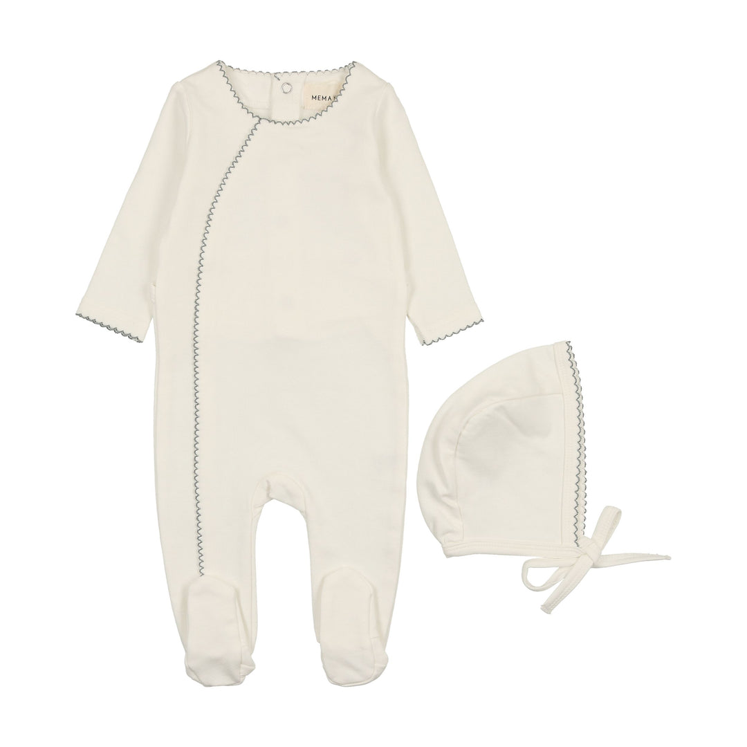 Mema Knits Powder Blue Picot Edge French Terry Footie