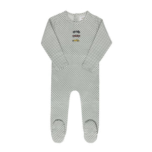 Ely's & Co Jersey Cotton Checked Race Car Collection Footie Soft Cotton Baby Footed Onesie Checked Race Car Print