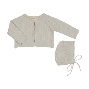Mema Knits Baby Waffle Knit Cardigan & Bonnet Set