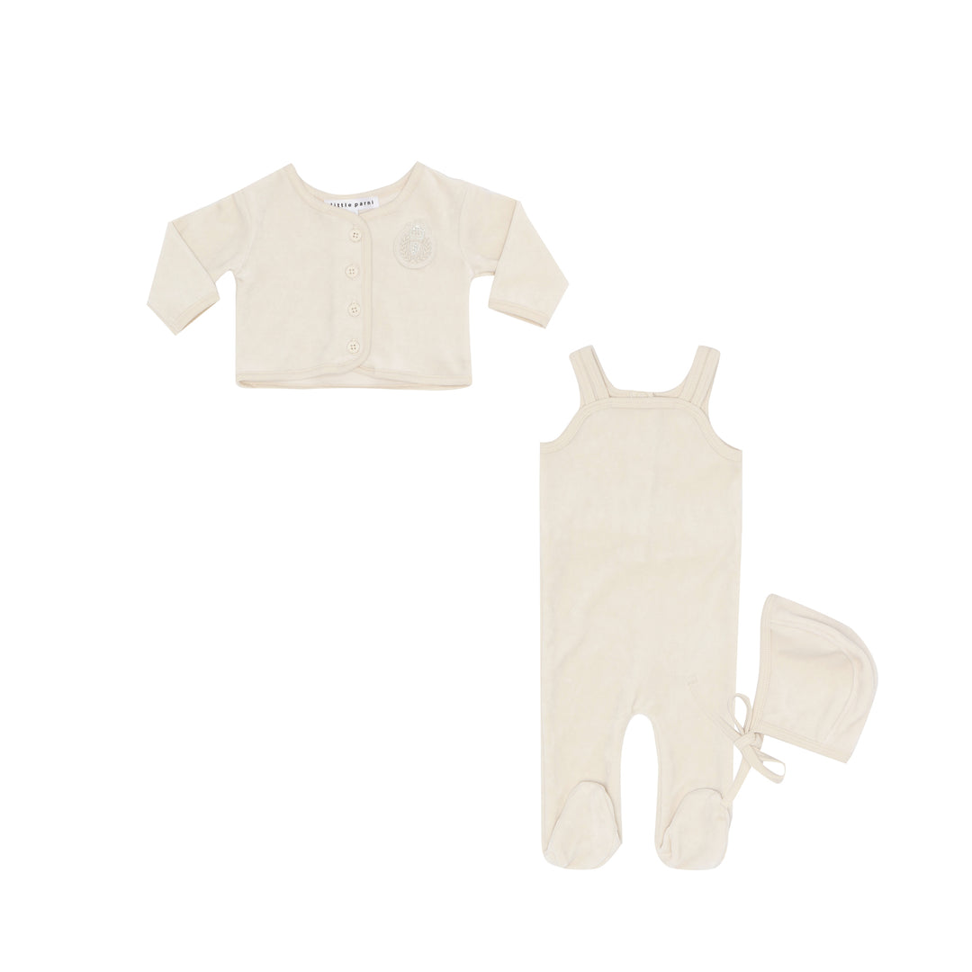 Parni Ivory Velour Cardigan and Romper