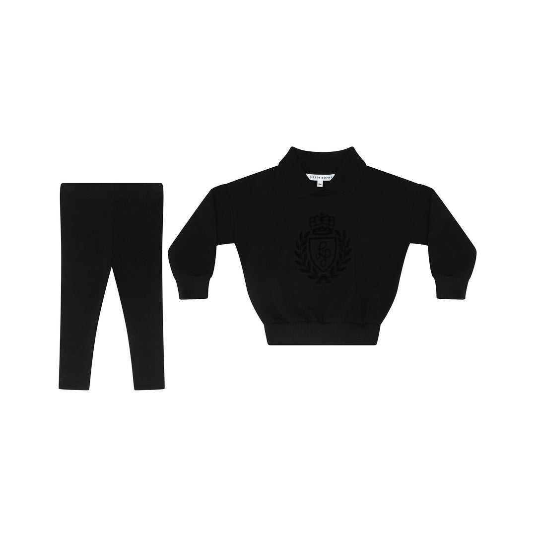 Parni Black Baby Sweatshirt with Logo Flocking Legging Set