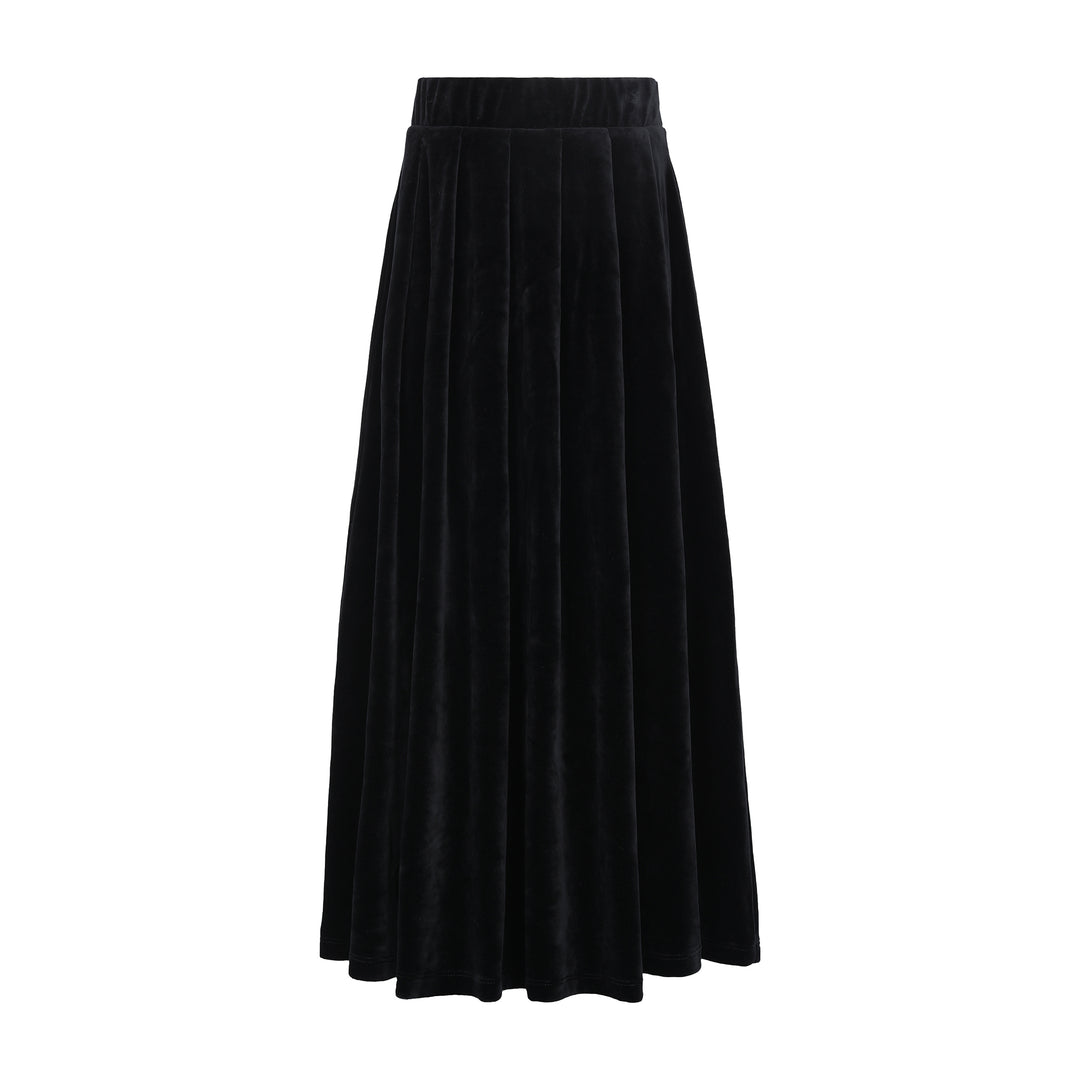 Parni Black Velour Pleated Maxi Skirt