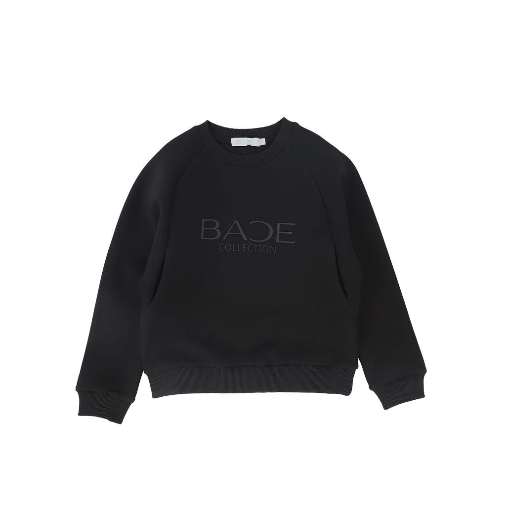Bace Tonal Printed Sweatshirt – Black Cotton Minimalist Kids Pullover | Everyday Luxury Essential