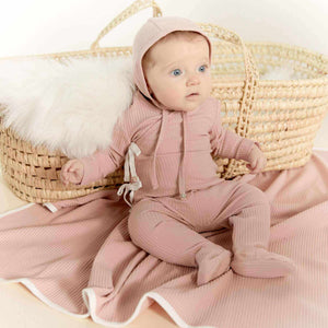 KIPP Baby Blush Rib Bow Wrap Romper