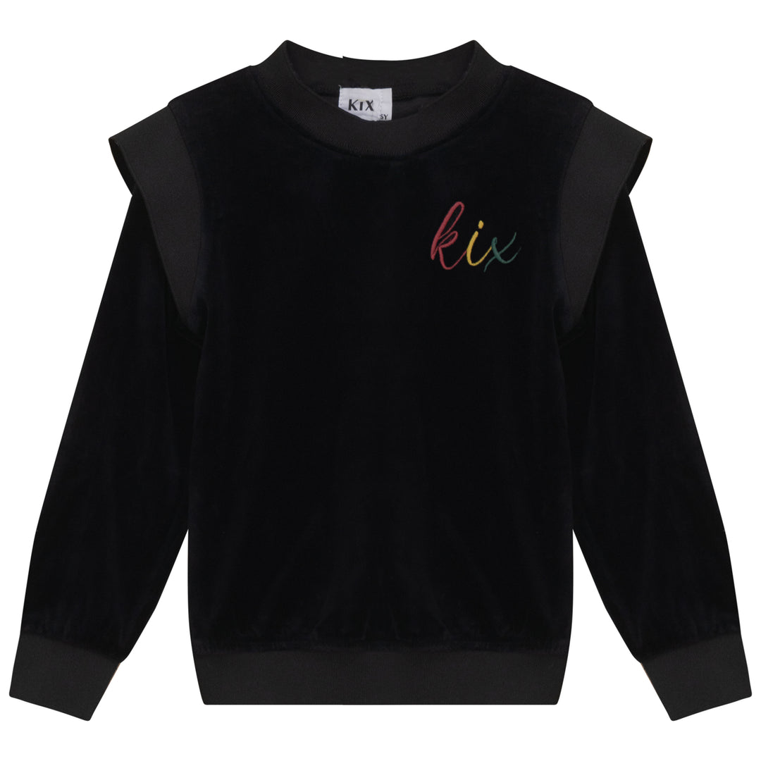 Kix Black Rib Edge Velour Top