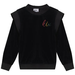 Kix Black Rib Edge Velour Top