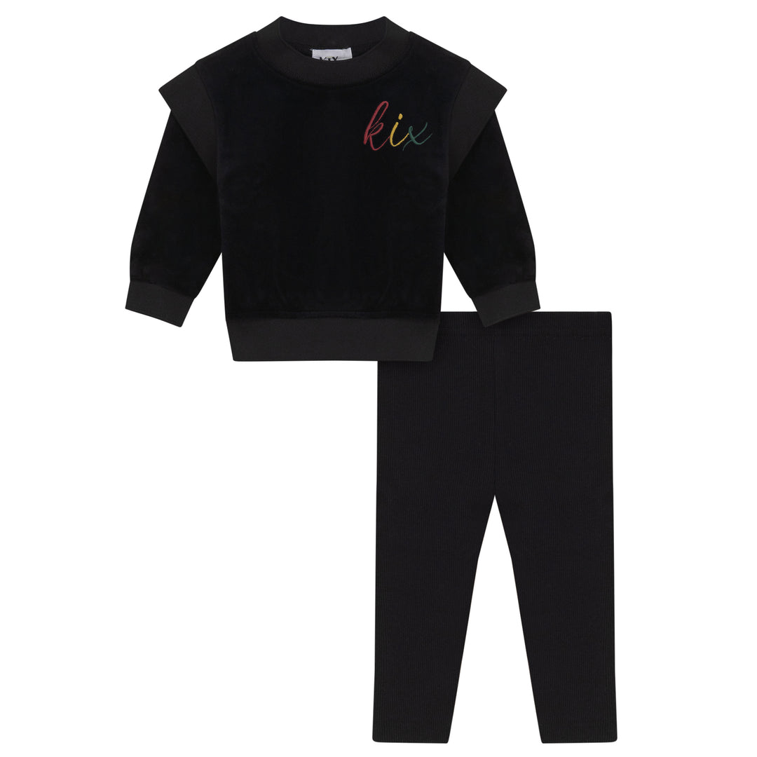 Kix Baby Girl Black Rib Edge Velour Set
