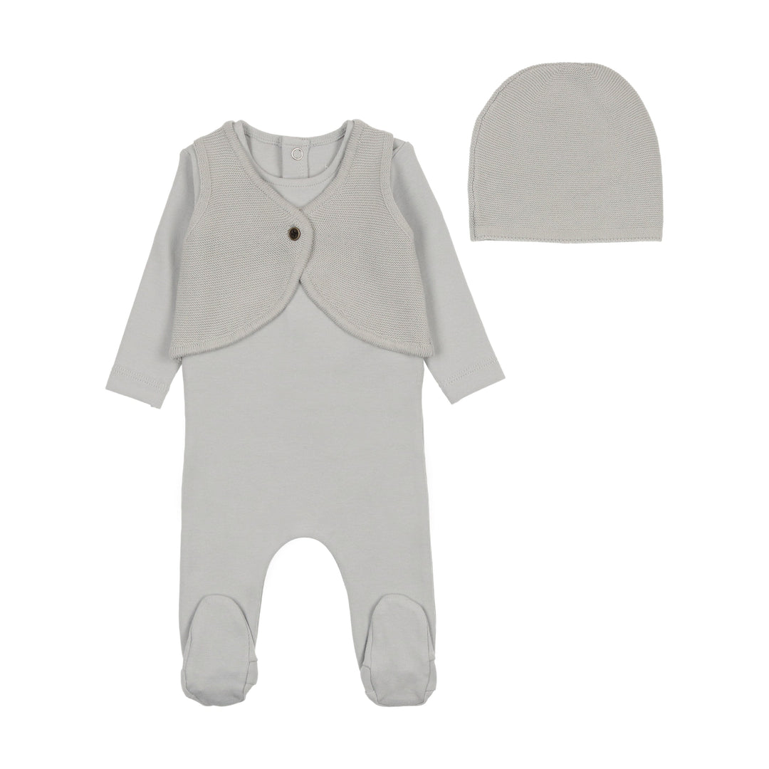Bee & Dee London Fog Knit Applique Footie + Bonnet