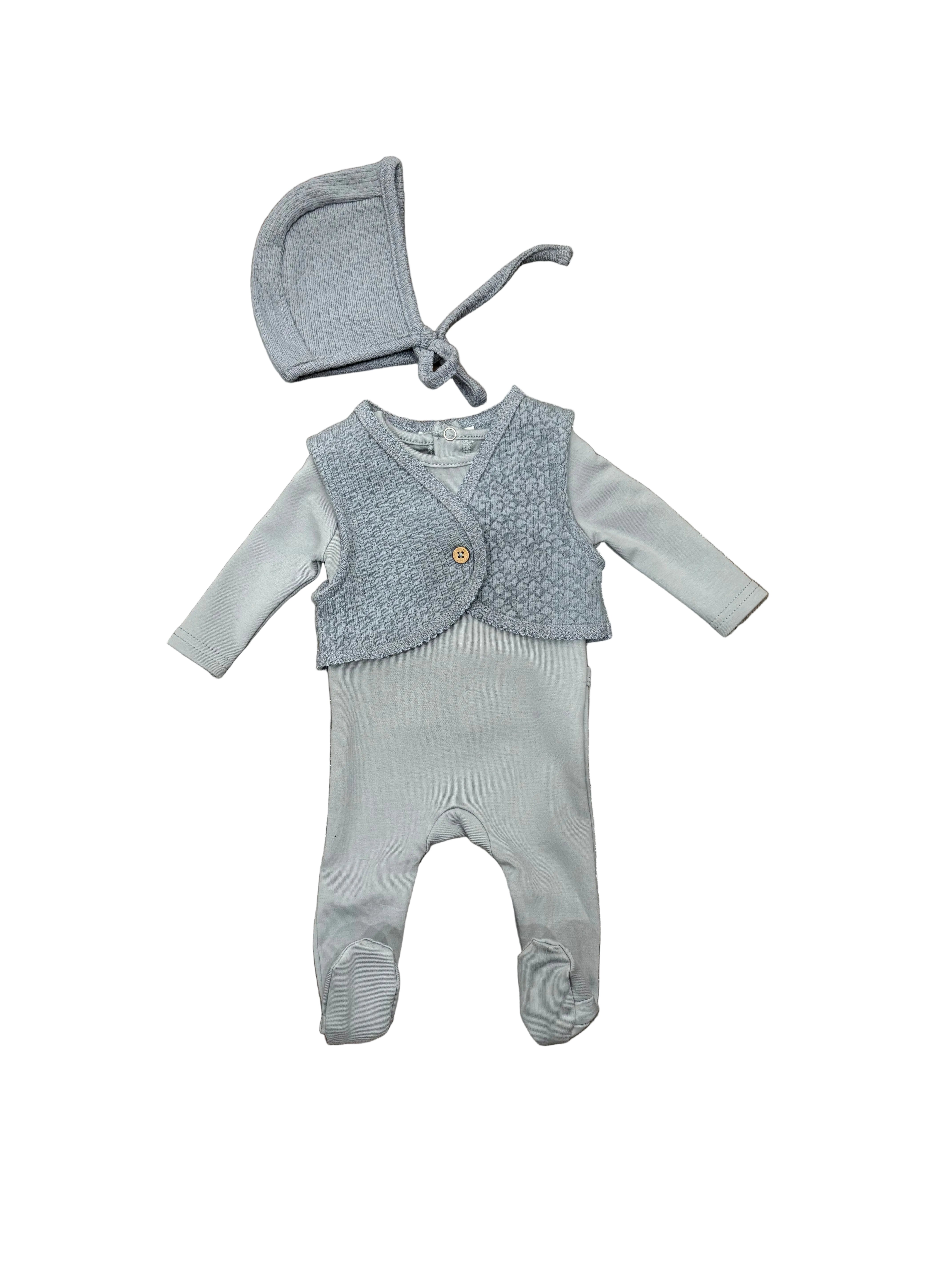 Mini Label Boys Knit Vest Footie + Bonnet