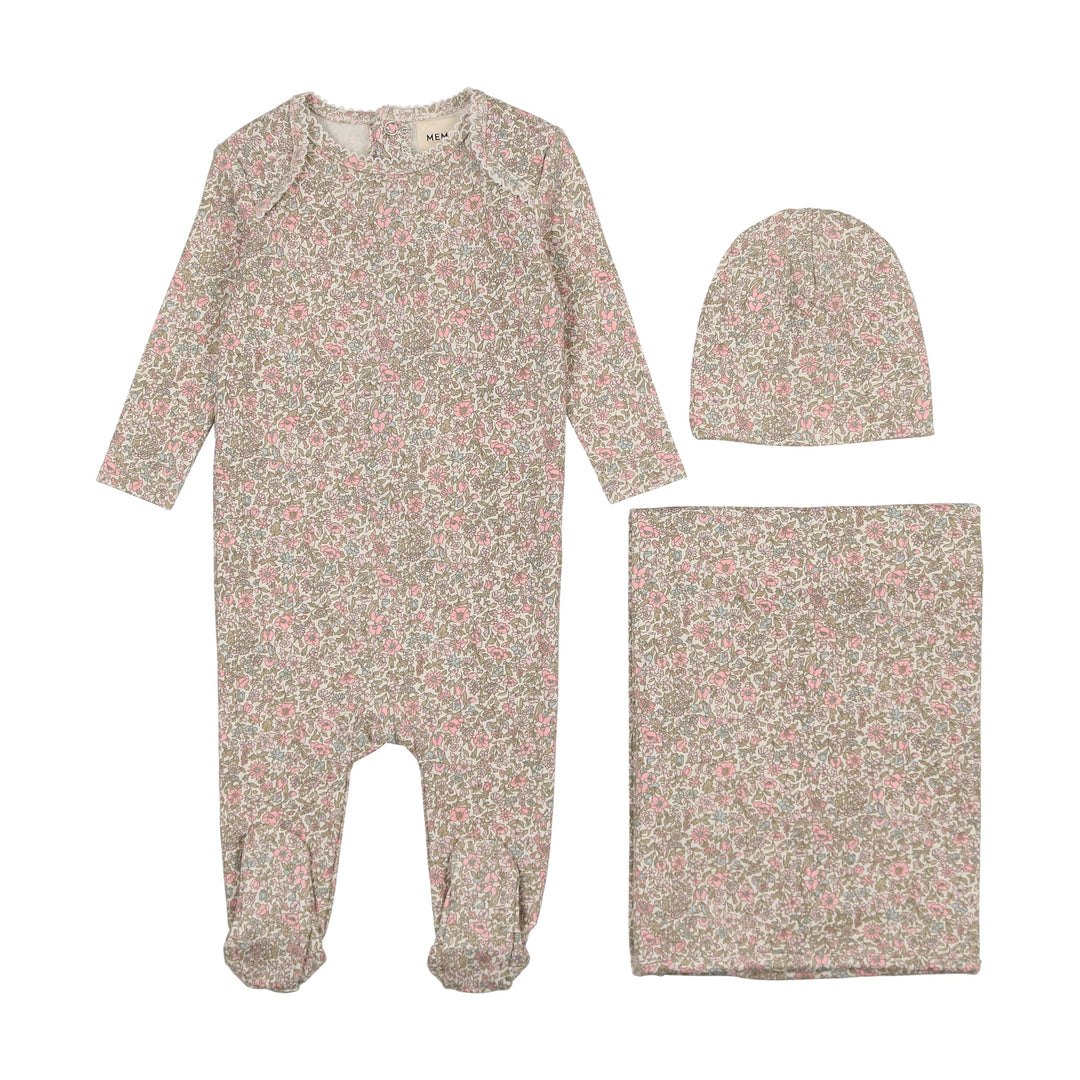 Mema Knits Floral Liberty Print 3 Pc Layette Set