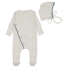 Bee and Dee - Soft Dot Footie/Beanie - Chalk White Boys