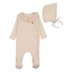 Bee & Dee Pinkalicious Pleated Collar Footie and Bonnet Set Elegant Vibrant Pink Boutique Newborn Toddler Outfit