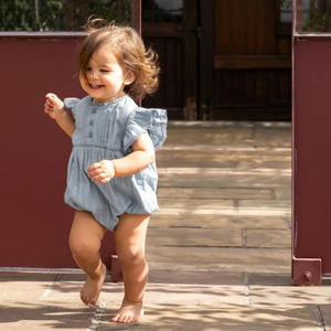 Orange Dimanche Sky Blue Textured Cotton Romper
