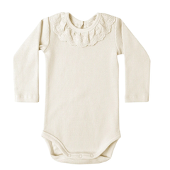 Quincy Mae Natural Ruffle Collar Bodysuit | Soft Organic Baby Onesie