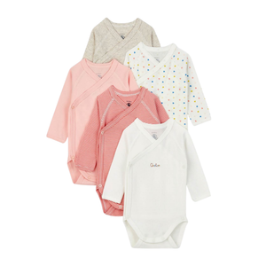 Petit Bateau Baby Long Sleeve Crossover Bodysuit Organic Cotton White Wrap Design