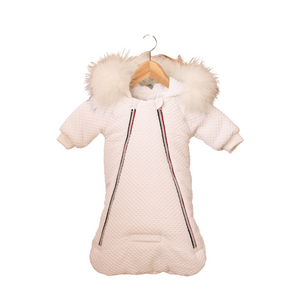 White Contrast Duo Zipper Quilted Baby Jacket – Warm & Stylish Infant Outerwear | Mantel