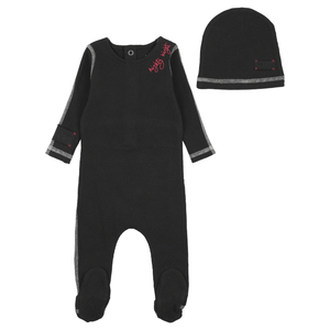 Bee & Dee Black Contrast Footie and Beanie Set Premium Minimalist Newborn and Toddler Outfit