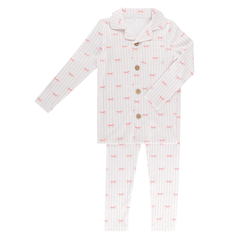 Little Label Pink Bow Print Grandpa Pajama (Soft Cotton) at Little Loungers