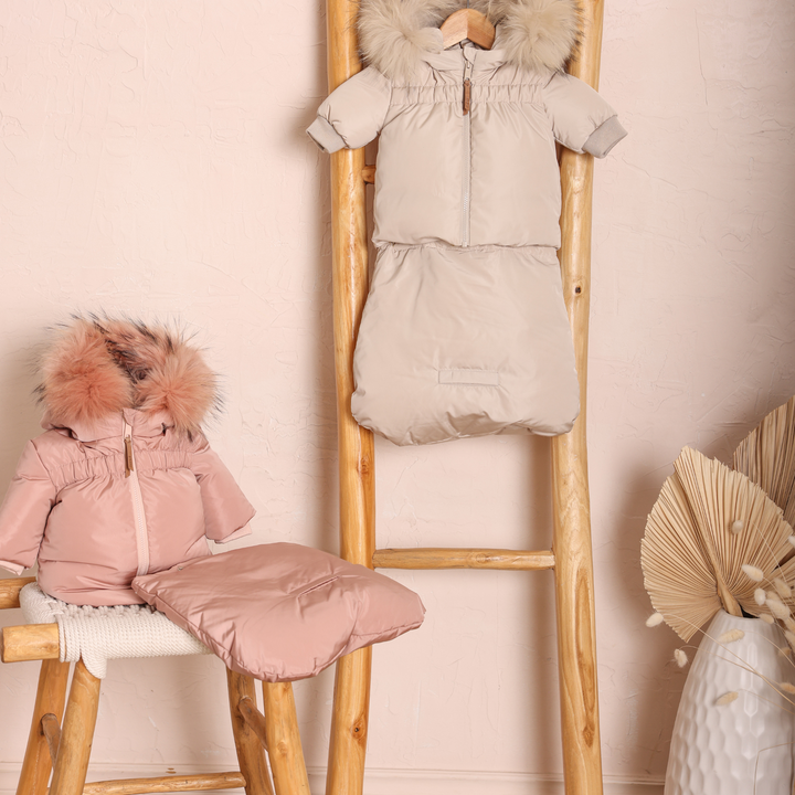 Gathered High Waist Baby Jacket in Pink & Beige – Cozy Stylish Outerwear | Mantel