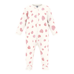 Baby front snap heart print footie, soft cotton newborn sleepsuit and infant pajamas