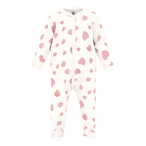 Baby front snap heart print footie, soft cotton newborn sleepsuit and infant pajamas