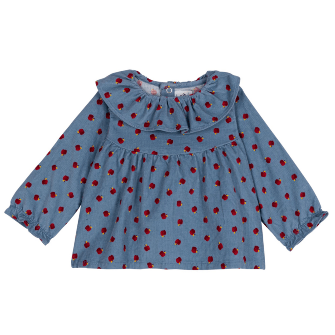 Baby Girl Long Sleeve Corduroy Apple Print Blouse – Soft Fall Top | Toddler Outfit