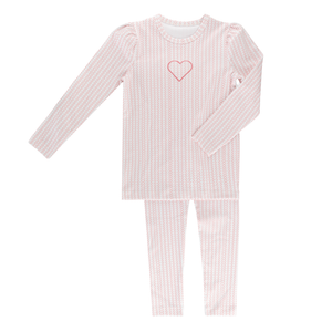Little Label – Heart Herringbone Pajama (Pink Cotton)