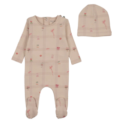 Bee and Dee - Summer Plaid Footie/Beanie - Pink Meadow